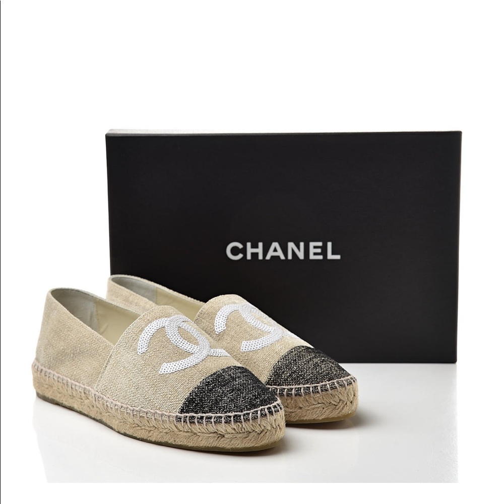 CHANEL Linen Sequin CC Espadrilles